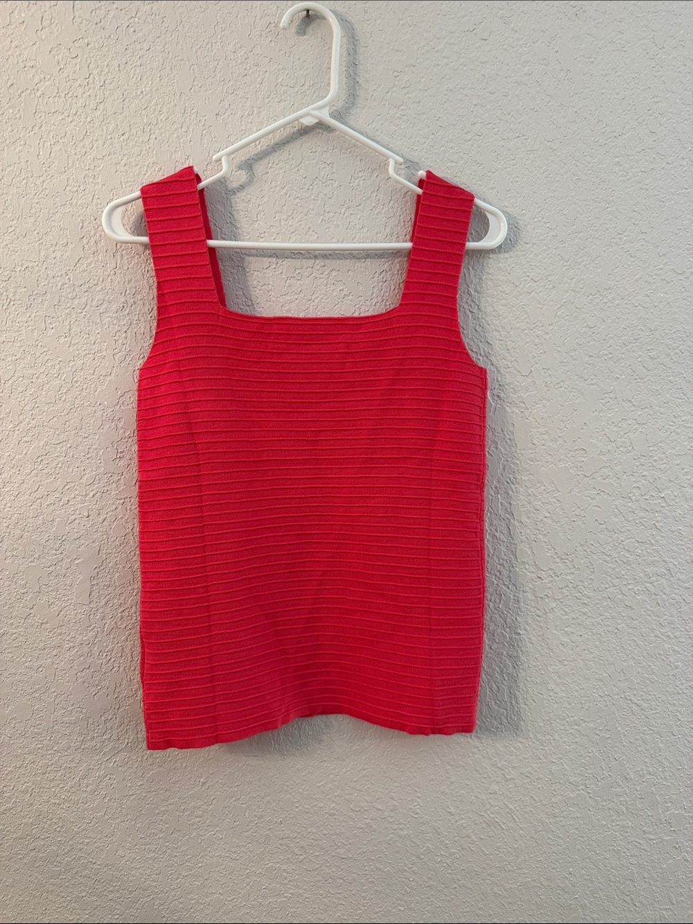 Ribbed Square-Neck Tank Top — Red